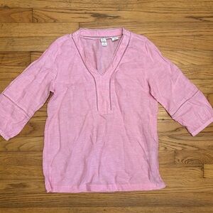 Joie Women’s 100% Linen Top XS  Pink 3/4 Sleeve Eyelet Blouse